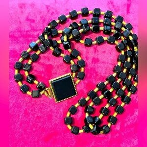 VTG ORIGINAL BY ROBERT NECKLACE SIGNED 24’ BLACK & GOLD GLASS BEADS COUTURE 5467